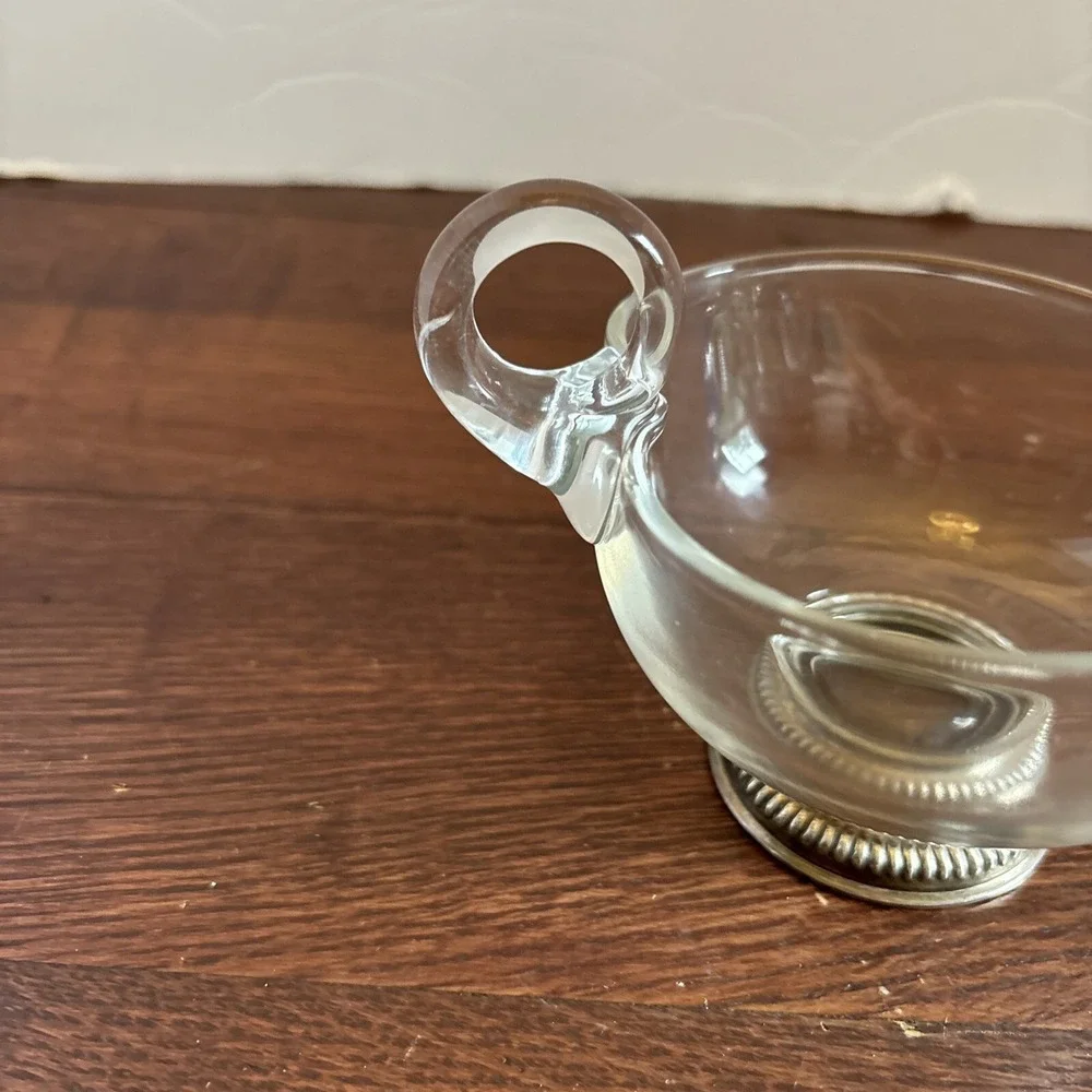 Gravy‎ Boat with Sterling Silver Base Sauce Server Heart Shaped Glass Marked